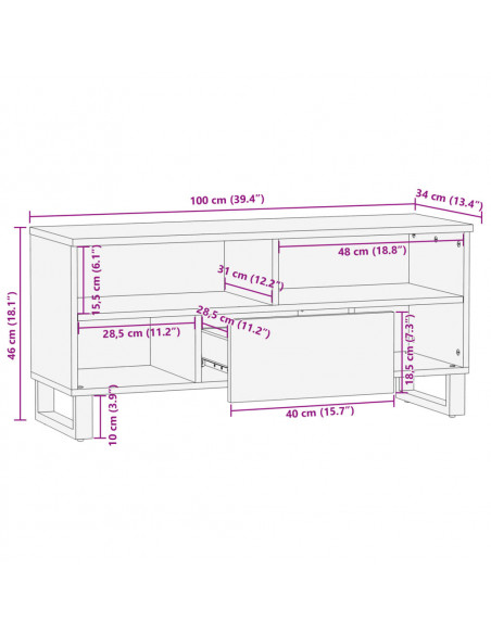 Mobile Porta TV 100x34x46 cm in Legno Massello di Acacia