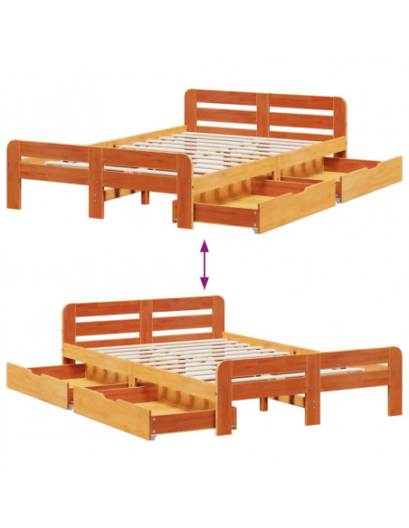 Letto senza Materasso Marrone Cera 120x200 cm in Legno di Pino