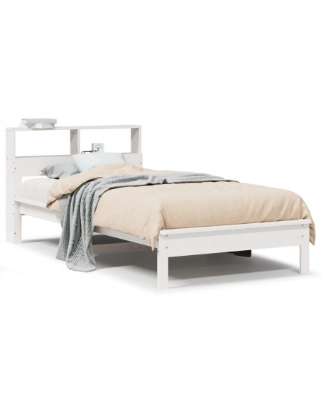 Letto Libreria senza Materasso Bianco 90x190 cm Massello Pino