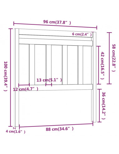Testiera per Letto Bianca 96x4x100 cm in Legno Massello di Pino