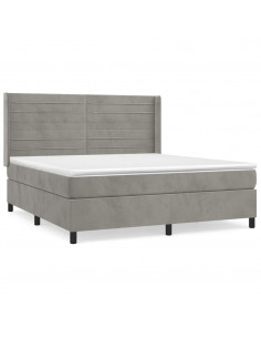 Giroletto a Molle con Materasso Grigio Chiaro 160x200cm Velluto 2