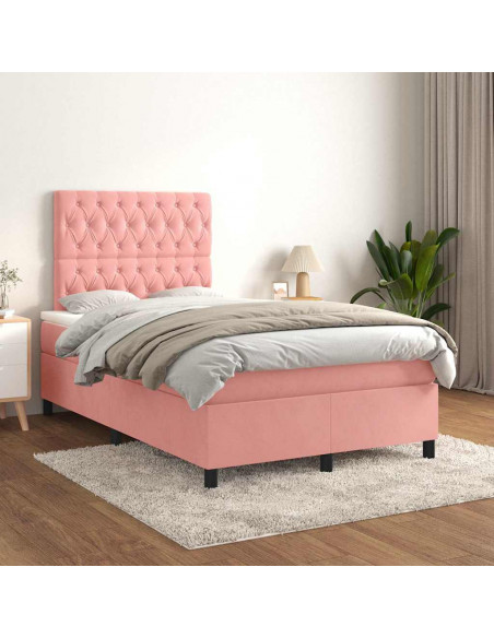 Giroletto a Molle con Materasso Rosa 120x190 cm in Velluto