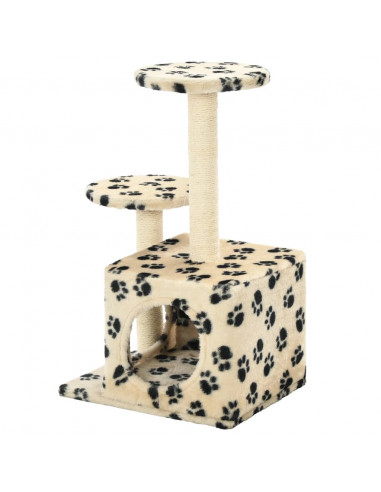 Albero per Gatti e Tiragraffi Sisal 60 cm Zampe Stampate Beige