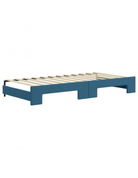 Divano Letto Estraibile con Cassetti Blu 90x200 cm in Velluto