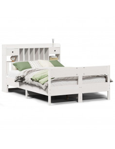 Letto Libreria senza Materasso Bianco 140x190 cm Legno di Pino 2