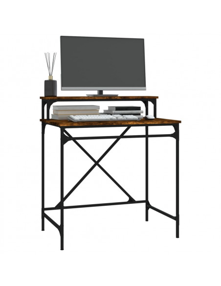 Scrivania Rovere Fumo 80x50x90 cm in Legno Multistrato e Ferro