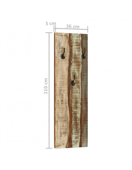 Appendiabiti a Parete 2pz 36x3x110cm Legno Massello di Recupero