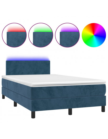 Letto a Molle con Materasso e LED Blu Scuro 120x200cm