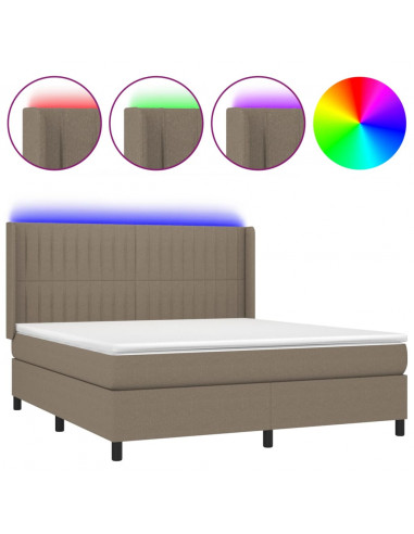 Letto a Molle con Materasso e LED Tortora 160x200 cm in Tessuto