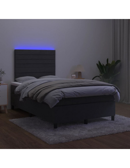 Letto a Molle con Materasso e LED Nero 120x200 cm in Velluto
