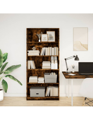 Libreria Rovere Fumo 80x24x176 cm in Legno Multistrato