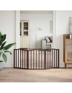 Cancello Cani Pieghevole 3 Pannelli Rovere Marrone 150cm Pioppo 2