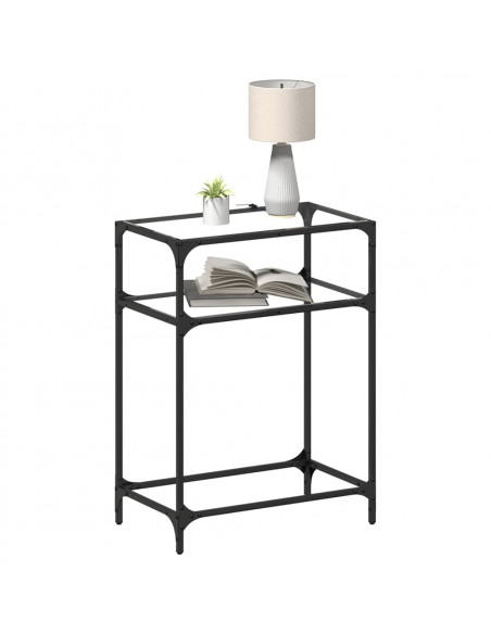 Tavolino Consolle Piano Vetro Trasparente 60x35x81cm in Acciaio