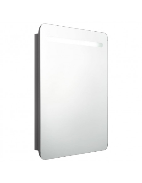 Armadietto Bagno con Specchio e LED Grigio Lucido 60x11x80 cm