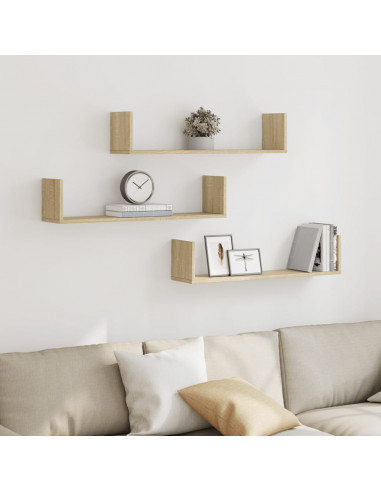 Mensole a Parete 3pz Rovere Sonoma 80x18x18 cm in Truciolato