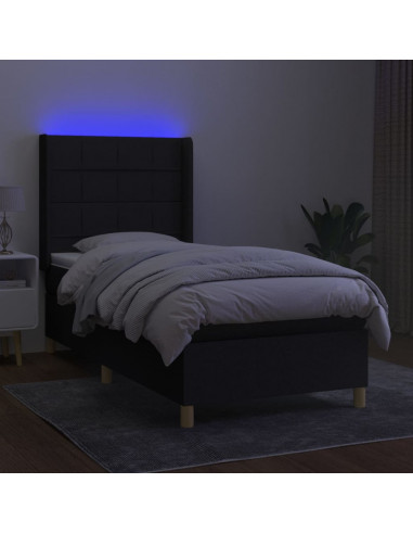 Letto a Molle con Materasso e LED Nero 80x200 cm in Tessuto