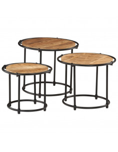 Tavolini a Incastro 3 pz in Legno Massello Grezzo di Mango 2