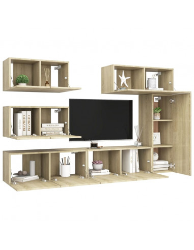 Set di Mobili Porta TV 6 pz Rovere Sonoma in Legno Multistrato