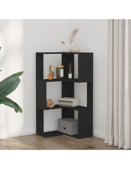 Libreria Angolare 3 Ripiani Nera 50x50x102 cm Legno Multistrato