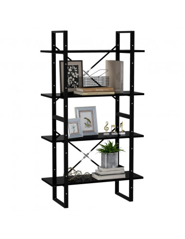 Libreria a 4 Ripiani Nera 80x30x140 cm in Legno Multistrato