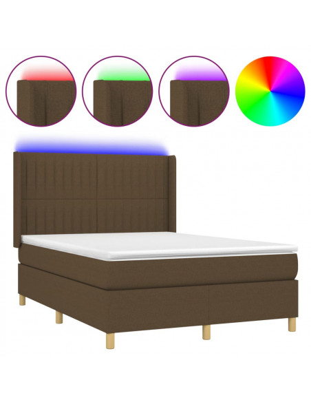 Letto a Molle Materasso e LED MarroneScuro 140x190cm in Tessuto