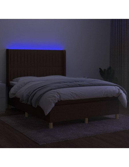 Letto a Molle Materasso e LED MarroneScuro 140x190cm in Tessuto