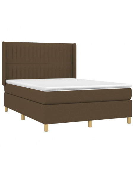 Letto a Molle Materasso e LED MarroneScuro 140x190cm in Tessuto