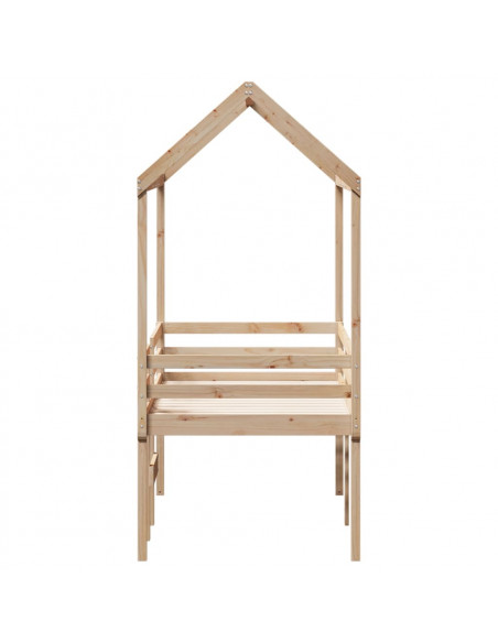 Letto a Soppalco con Tetto 90x200 cm in Legno di Pino