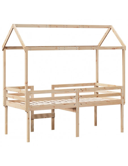 Letto a Soppalco con Tetto 90x200 cm in Legno di Pino