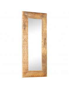 Specchio Intagliato a Mano Bianco 110x50x2,5 cm Legno di Mango
