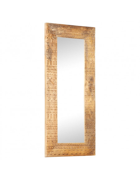 Specchio Intagliato a Mano Bianco 110x50x2,5 cm Legno di Mango