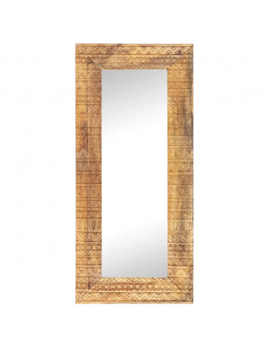 Specchio Intagliato a Mano Bianco 110x50x2,5 cm Legno di Mango
