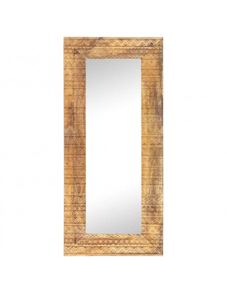 Specchio Intagliato a Mano Bianco 110x50x2,5 cm Legno di Mango