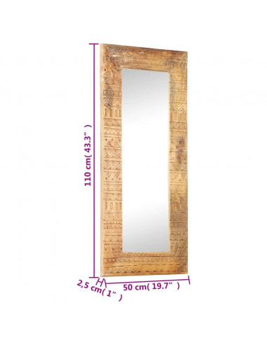 Specchio Intagliato a Mano Bianco 110x50x2,5 cm Legno di Mango