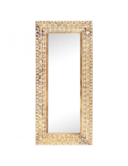 Specchio Intagliato a Mano 110x50x2,6 cm in Massello di Mango