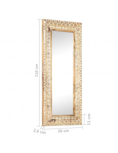 Specchio Intagliato a Mano 110x50x2,6 cm in Massello di Mango