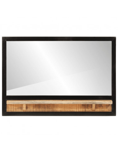 Specchio con Ripiano 80x8x55 cm Vetro e Legno Massello di Mango