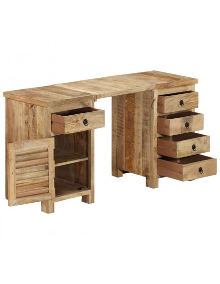 Scrivania a Colonna in Legno Massello di Mango 140x50x77 cm