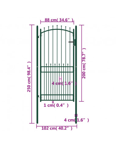 Cancello per Recinzione con Punte in Acciaio 100x200 cm Verde