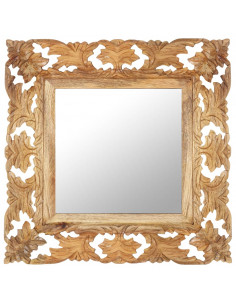 Specchio Intagliato a Mano 50x50 cm in Legno Massello di Mango
