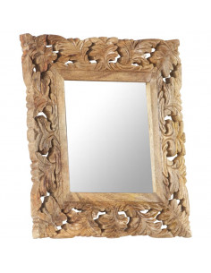 Specchio Intagliato a Mano 50x50 cm in Legno Massello di Mango 2