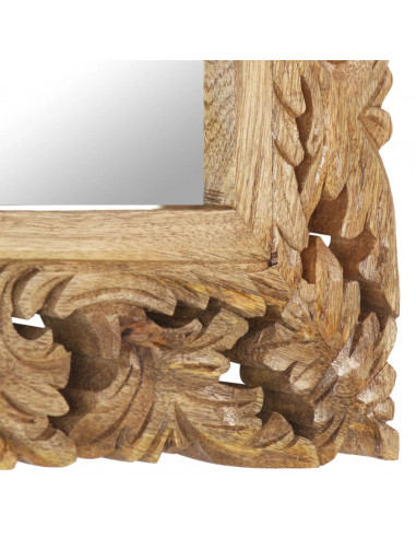 Specchio Intagliato a Mano 50x50 cm in Legno Massello di Mango