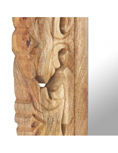 Specchio Intagliato a Mano 50x50 cm in Legno Massello di Mango