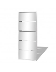 Scarpiera a 5 Strati con Specchio Bianca 63x17x169,5 cm