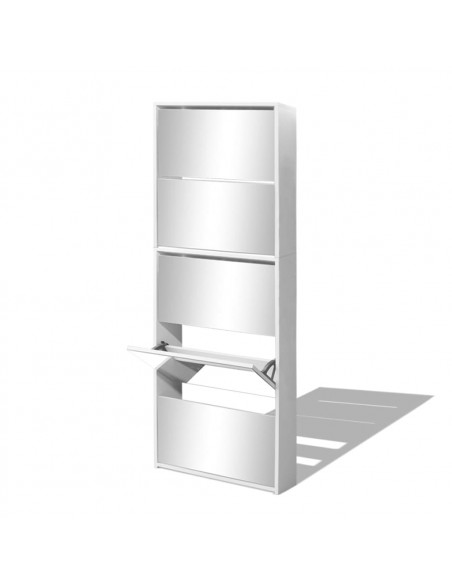 Scarpiera a 5 Strati con Specchio Bianca 63x17x169,5 cm