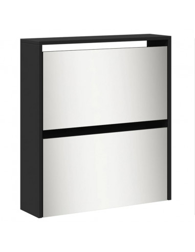 Scarpiera con Specchio a 5 Livelli Nera 63x17x169,5 cm