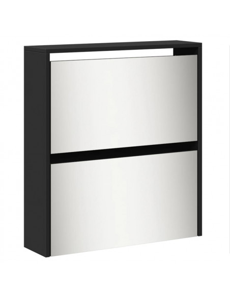Scarpiera con Specchio a 5 Livelli Nera 63x17x169,5 cm