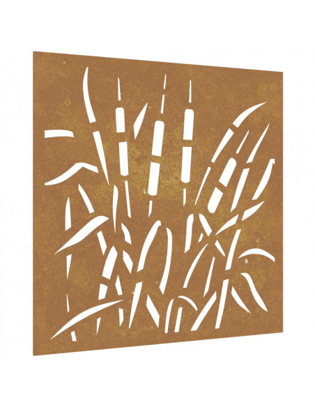 Decorazione Muro da Giardino 55x55 cm Erba in Acciaio Corten