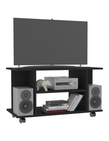 Mobile TV con Ruote Nero 80x40x45 cm in Legno Multistrato