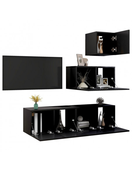 Set di Mobili Porta TV 4 pz Nero in Legno Multistrato